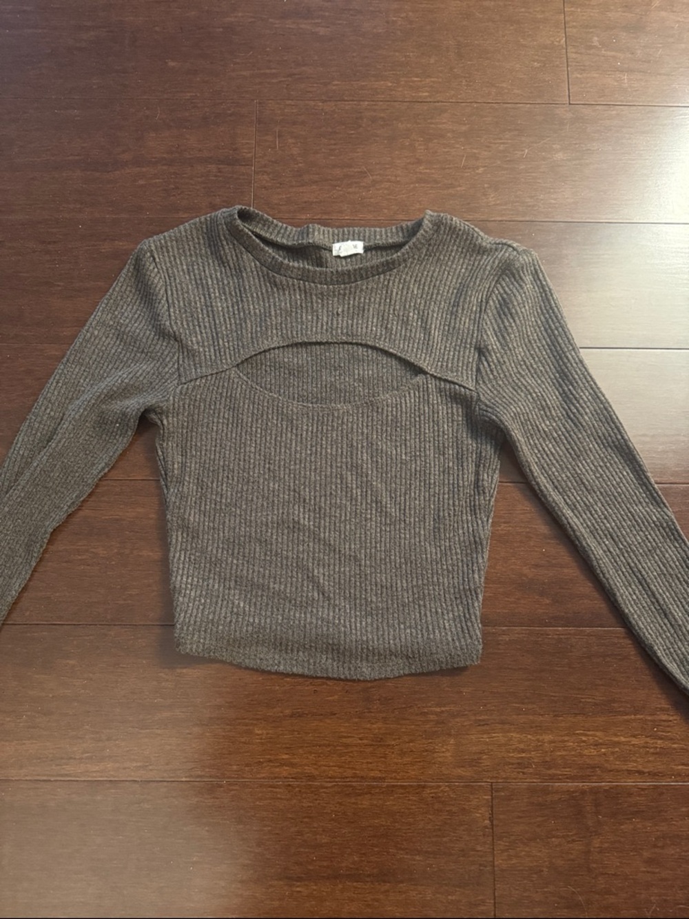 Garage Gray Ribbed Long Sleeve Crop Top